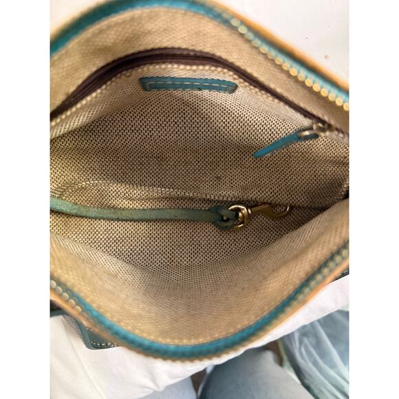 Dooney & Bourke Tan Teal Vintage Barrel Embossed Leather Bag GS - Picture 7 of 8